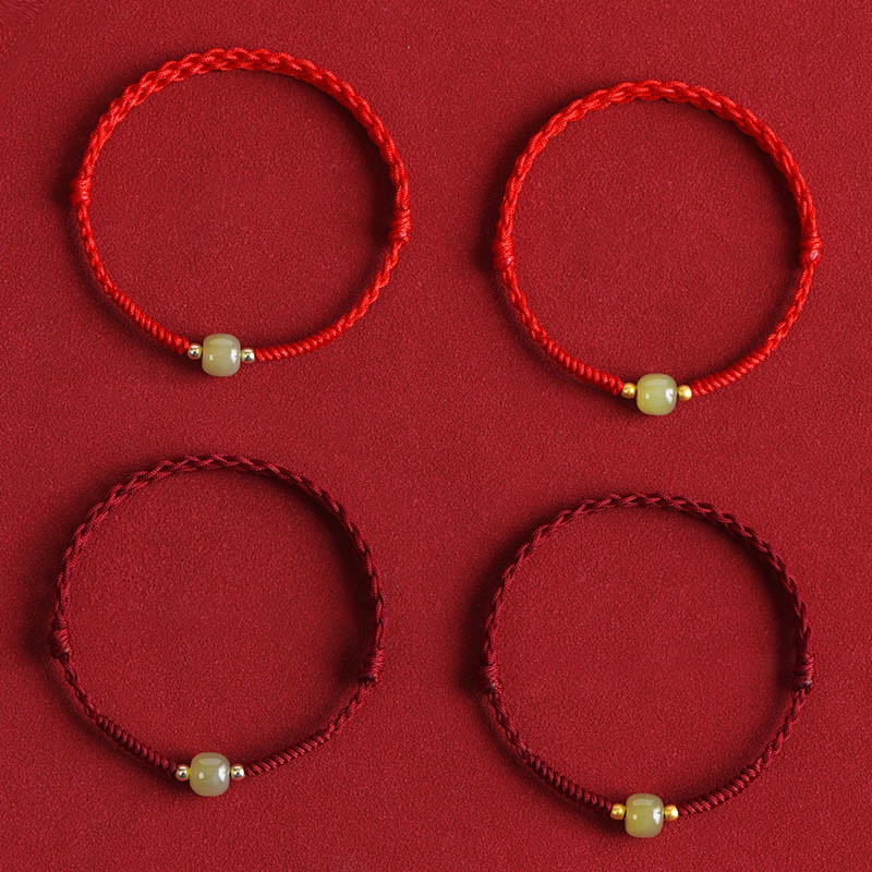 Buddha Stones Giada naturale Hetian Perline d'oro 999 Protezione Fortuna Bracciale intrecciato Cavigliera - Image 6