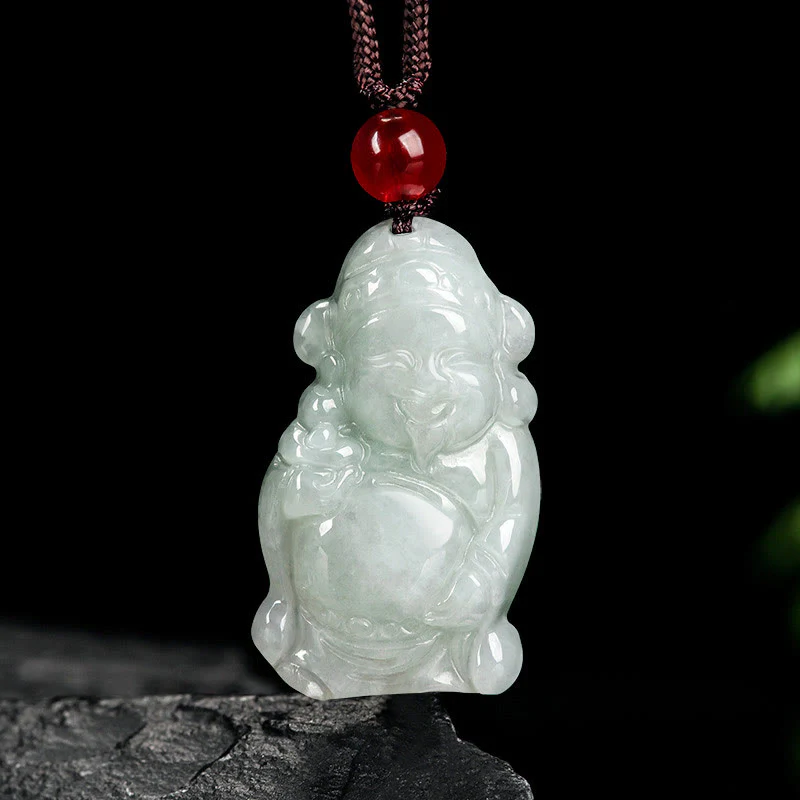 Buddha Stones Natural Jade Cinese Dio della Ricchezza Caishen Lingotto Fortuna Collana Pendente - Image 2