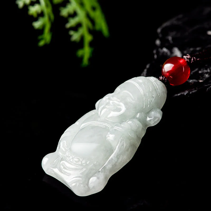 Buddha Stones Natural Jade Cinese Dio della Ricchezza Caishen Lingotto Fortuna Collana Pendente - Image 3