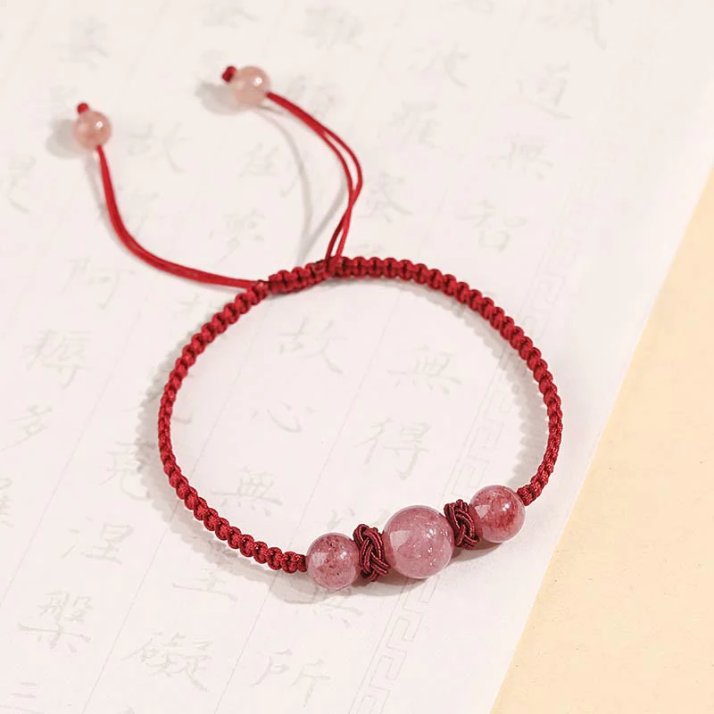 Buddha Stones Natural Strawberry Quartz Crystal Love Braccialetto intrecciato con corda rossa alla caviglia - Image 2