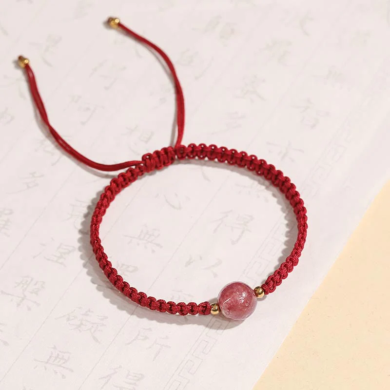 Buddha Stones Natural Strawberry Quartz Crystal Love Braccialetto intrecciato con corda rossa alla caviglia - Image 9