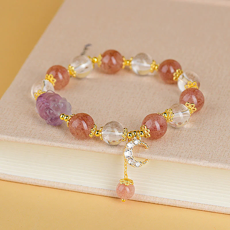 Bracciale con ciondolo a forma di luna, volpe a nove code, in cristallo di quarzo bianco Buddha Stones naturale, guarigione dell'amore