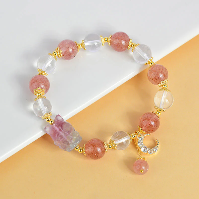 Bracciale con ciondolo a forma di luna, volpe a nove code, in cristallo di quarzo bianco Buddha Stones naturale, guarigione dell'amore - Image 3