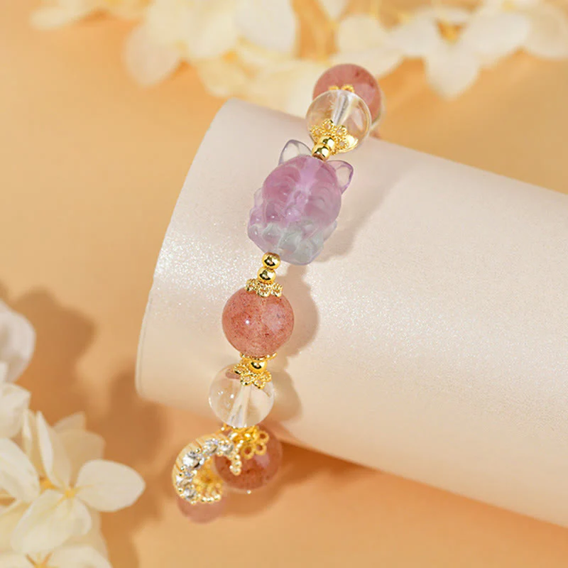 Bracciale con ciondolo a forma di luna, volpe a nove code, in cristallo di quarzo bianco Buddha Stones naturale, guarigione dell'amore - Image 4