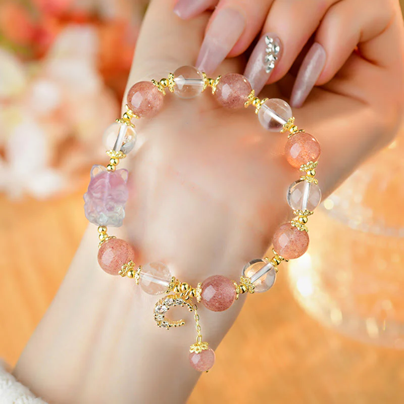 Bracciale con ciondolo a forma di luna, volpe a nove code, in cristallo di quarzo bianco Buddha Stones naturale, guarigione dell'amore - Image 5
