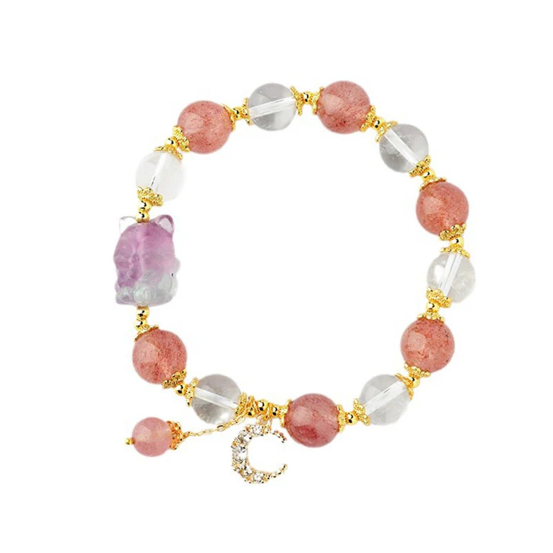 Bracciale con ciondolo a forma di luna, volpe a nove code, in cristallo di quarzo bianco Buddha Stones naturale, guarigione dell'amore - Image 8