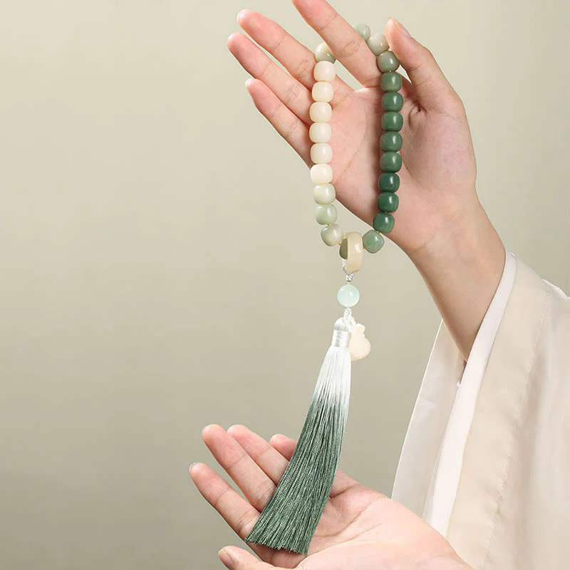 Buddha Stones Naturale Gradiente Bodhi Seed Fortuna Sacchetto di Denaro Loto Saggezza Nappa Polso Mala - Image 11