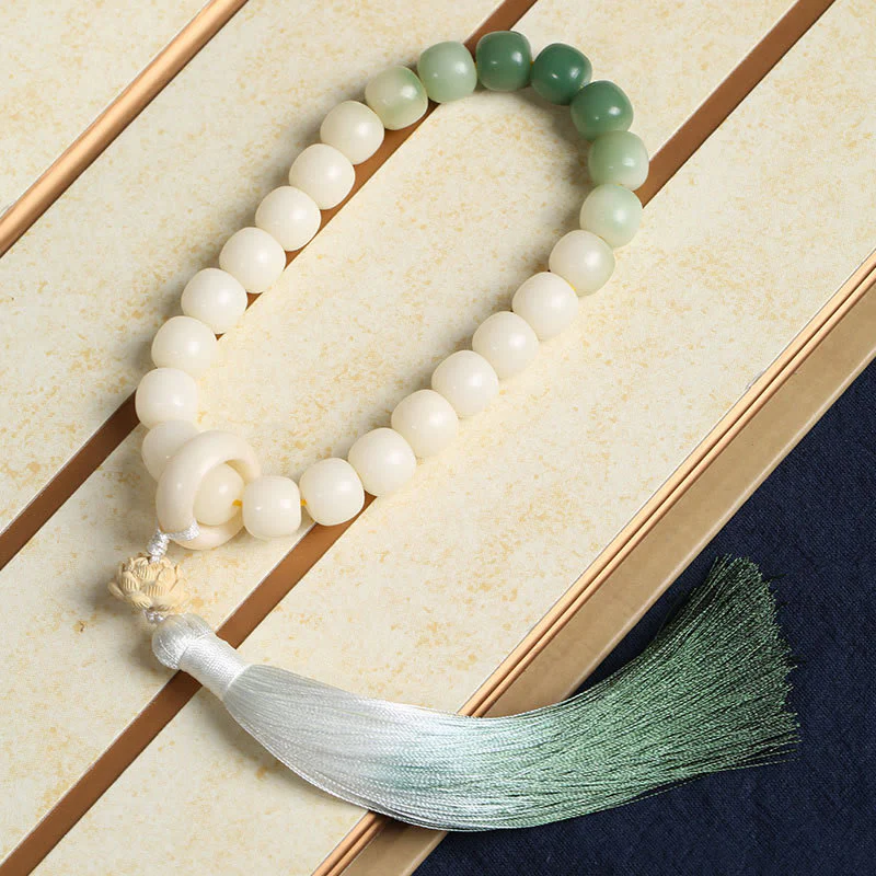 Buddha Stones Naturale Gradiente Bodhi Seed Fortuna Sacchetto di Denaro Loto Saggezza Nappa Polso Mala - Image 12