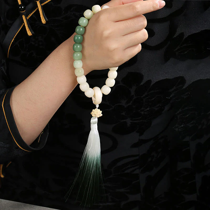 Buddha Stones Naturale Gradiente Bodhi Seed Fortuna Sacchetto di Denaro Loto Saggezza Nappa Polso Mala - Image 15