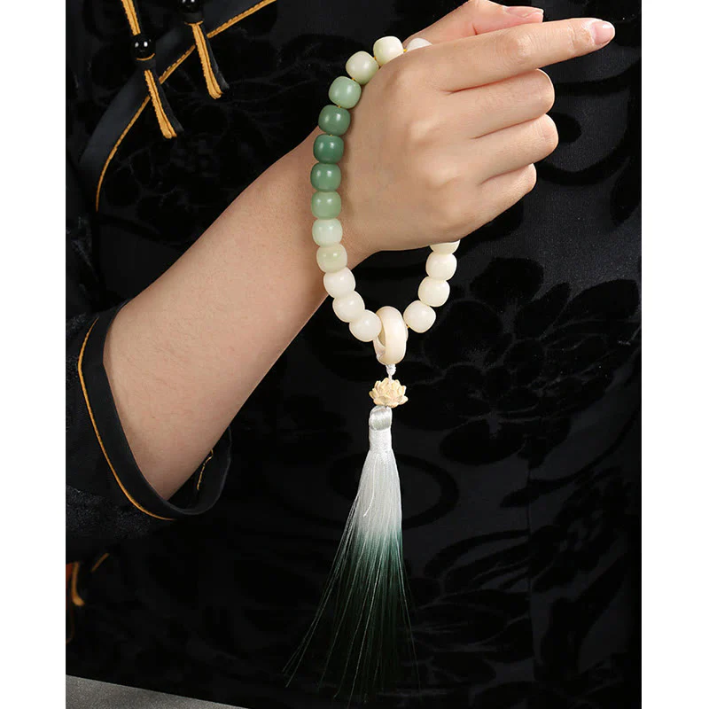Buddha Stones Naturale Gradiente Bodhi Seed Fortuna Sacchetto di Denaro Loto Saggezza Nappa Polso Mala - Image 17