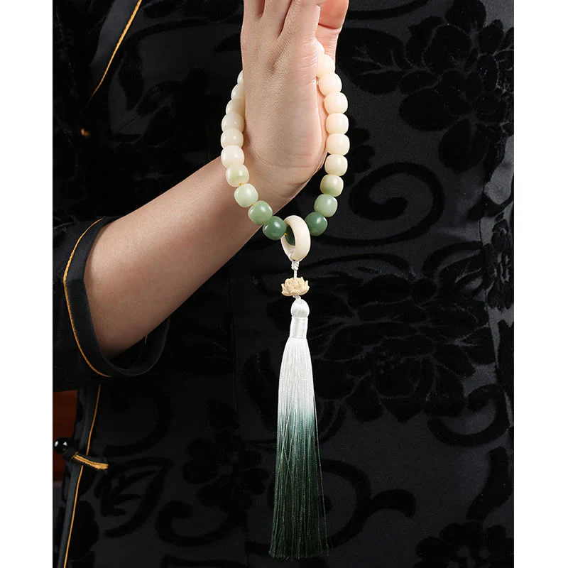 Buddha Stones Naturale Gradiente Bodhi Seed Fortuna Sacchetto di Denaro Loto Saggezza Nappa Polso Mala - Image 18