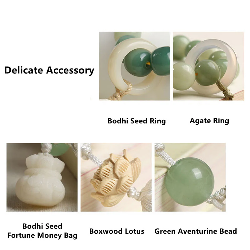 Buddha Stones Naturale Gradiente Bodhi Seed Fortuna Sacchetto di Denaro Loto Saggezza Nappa Polso Mala - Image 8