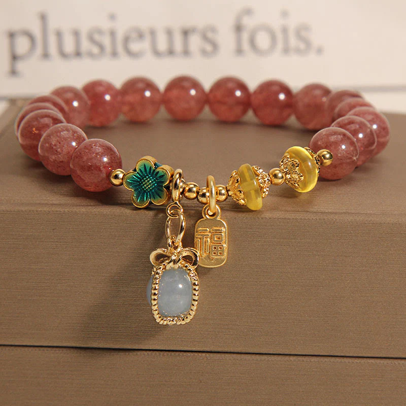Buddha Stones Naturale Quarzo Fragola Cristallo Acquamarina Fortune Brand Bracciale Amore - Image 4