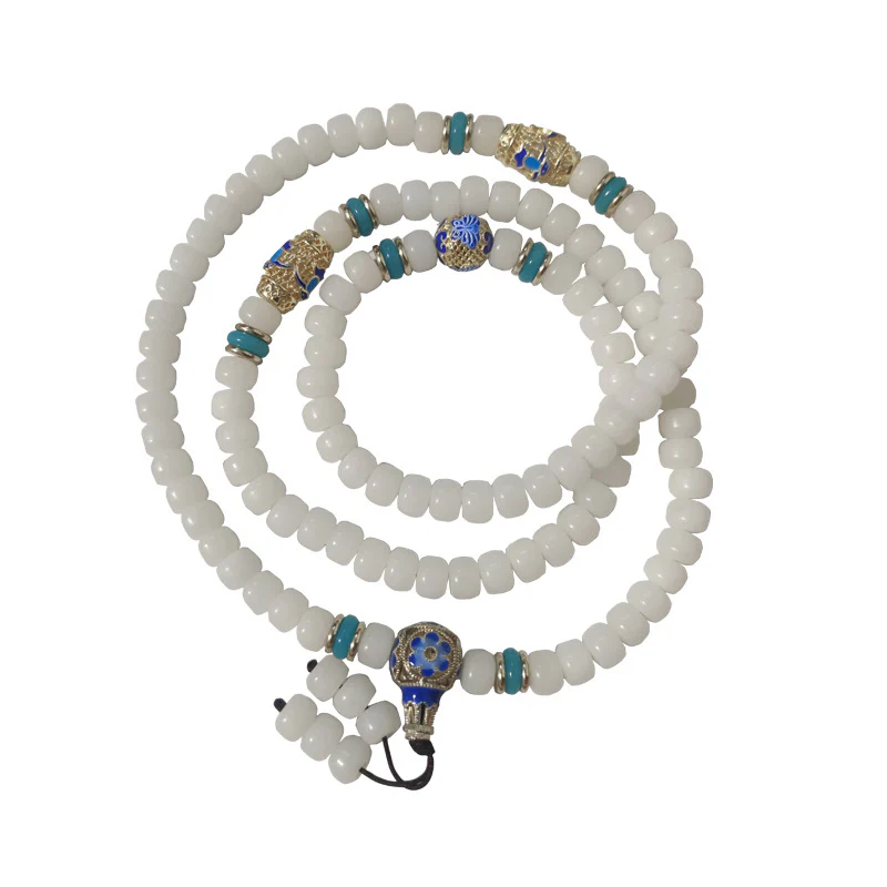 Buddha Stones naturali bianche Bodhi Seed Mala 108 perle Bracciale della ricchezza - Image 5