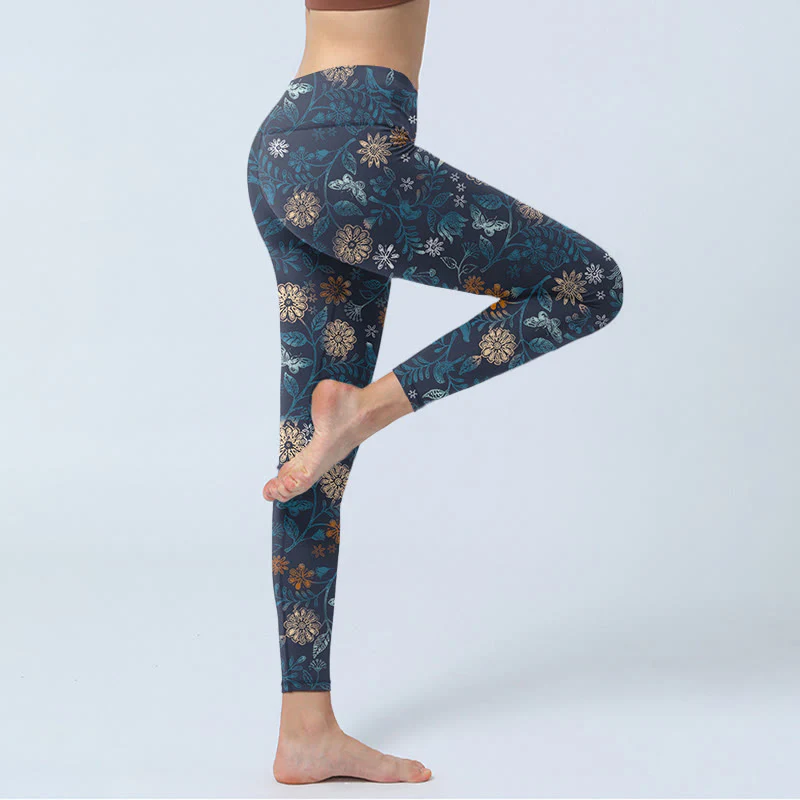 Buddha Stones New York Aster Flowers Leaves Stampa Leggings da palestra Fitness Pantaloni da yoga da donna - Image 4