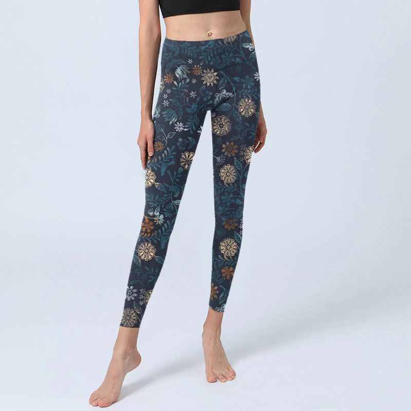 Buddha Stones New York Aster Flowers Leaves Stampa Leggings da palestra Fitness Pantaloni da yoga da donna - Image 6