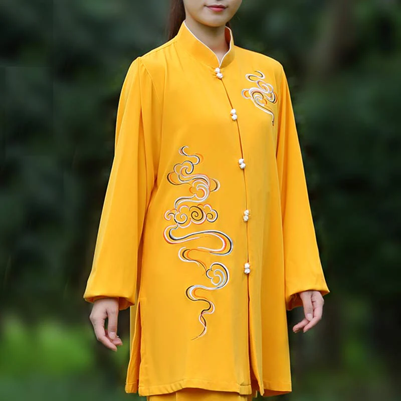 Buddha Stones Nuvole di buon auspicio Ricamo Meditazione Preghiera Spirituale Zen Tai Chi Qigong Pratica Set di abbigliamento unisex - Image 4