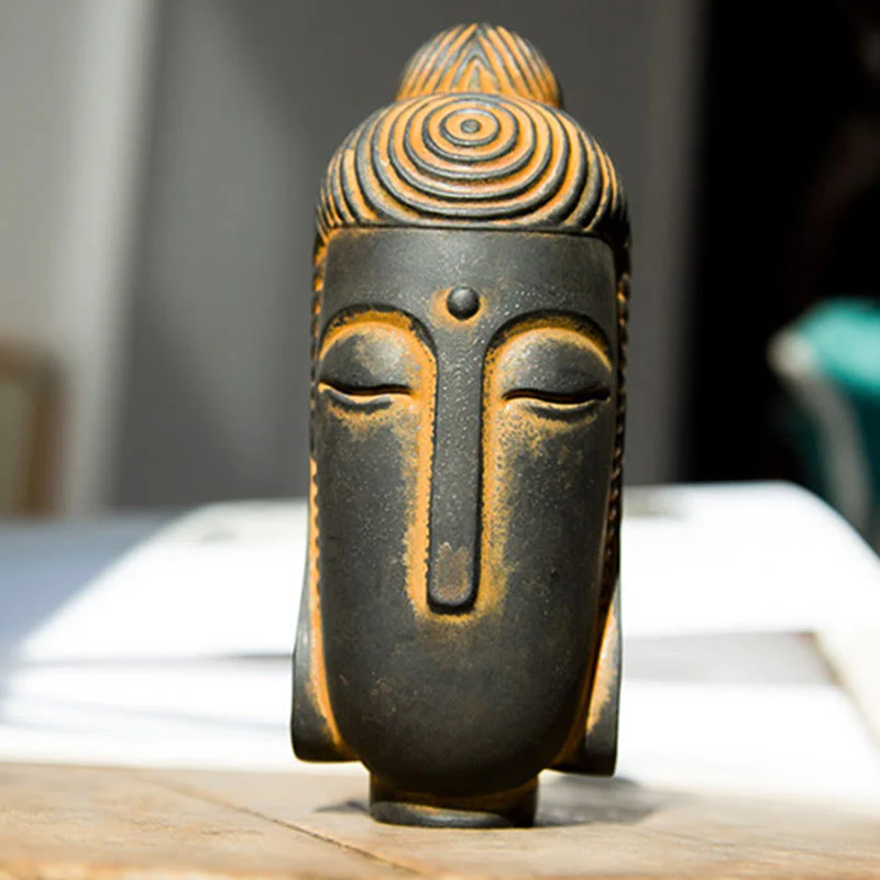 Buddha Stones Occhi Chiusi Buddha in Meditazione Statua in Resina Ruggine Polvere di Ferro Decorazione per la Casa - Image 2