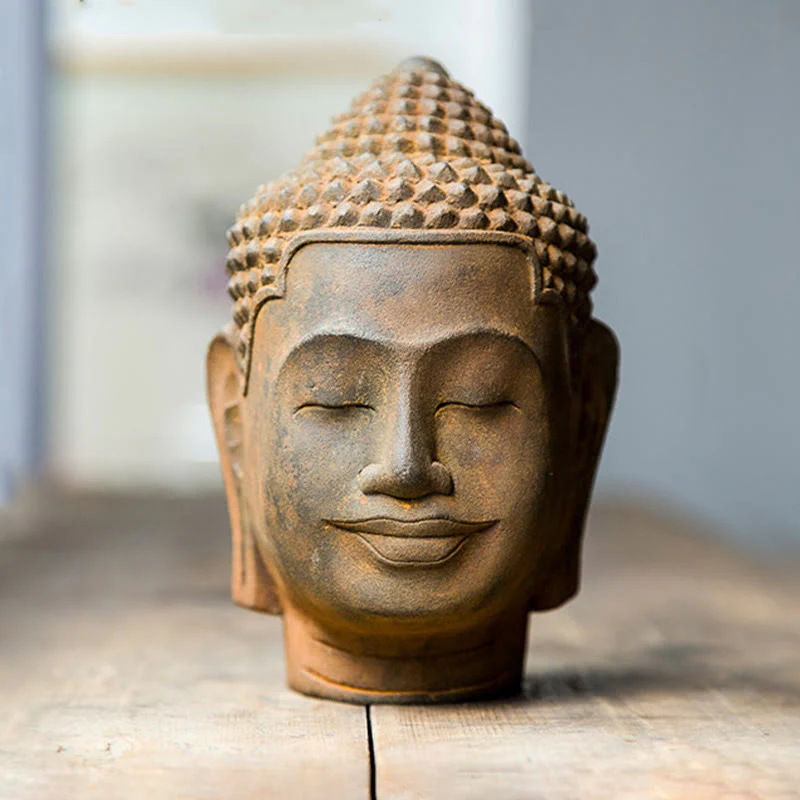 Buddha Stones Occhi Chiusi Contemplazione Meditazione Testa del Buddha Polvere di Ferro Ruggine Statua in Resina Decorazione per la Casa - Image 15