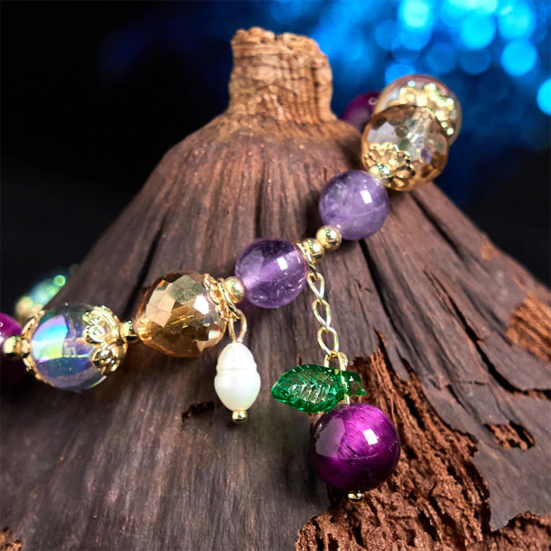 Buddha Stones Occhio di tigre rosso naturale Perle di occhio di tigre viola Braccialetto di protezione con foglia verde - Image 12