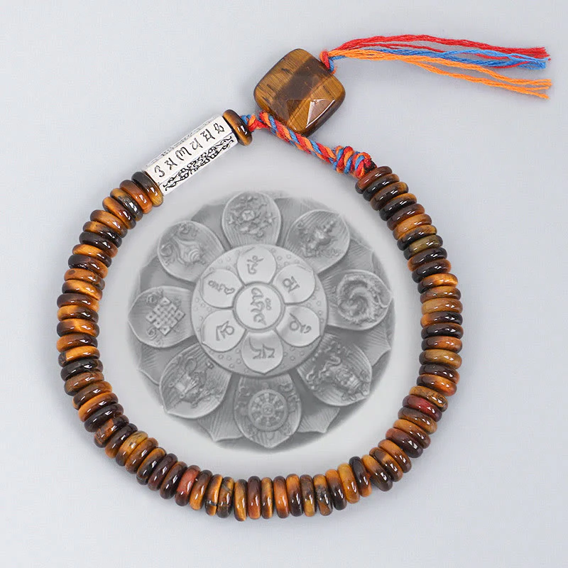 Buddha Stones Occhio di Tigre Tibetano Om Mani Padme Hum Braccialetto di Protezione del Potere - Image 13