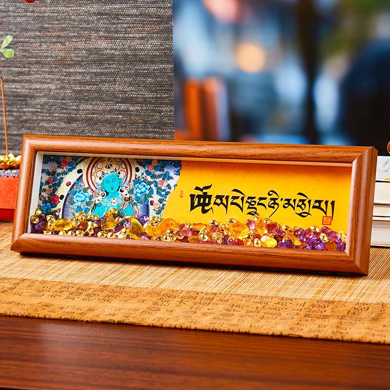 Buddha Stones Om Mani Padme Hum Buddha Lingotto dorato Thangka Cornice per foto Ornamento Decorazioni per la casa - Image 8