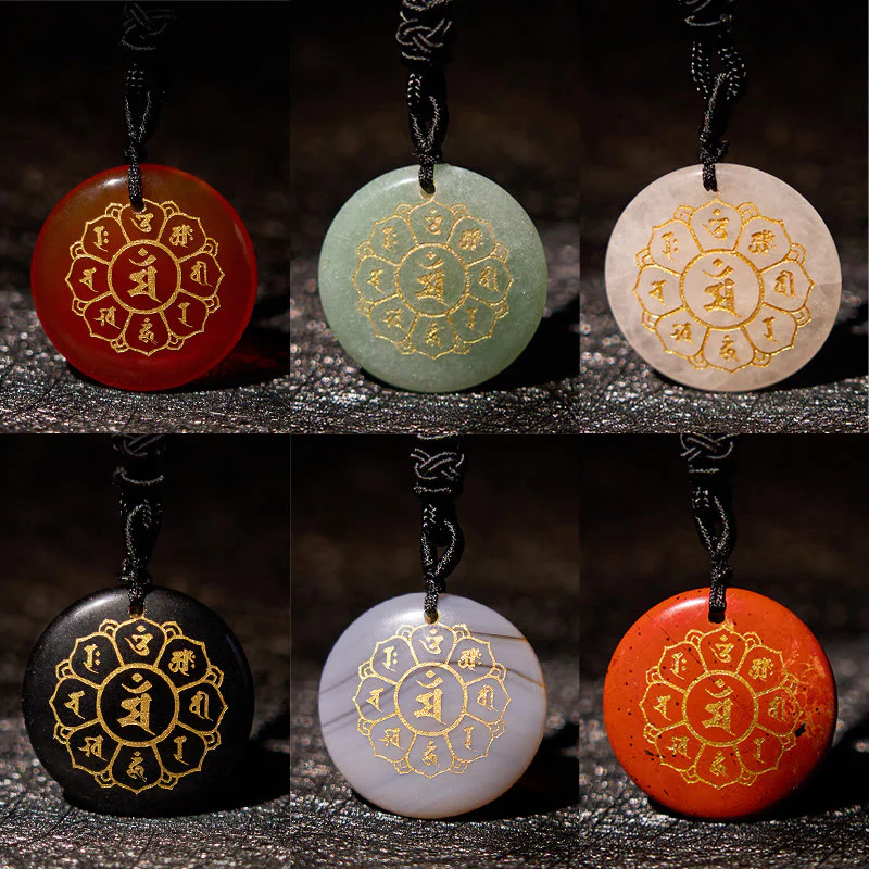 Buddha Stones Om Mani Padme Hum Naturale Vari Cristallo Ossidiana Nera Forza Collana Pendente - Image 2