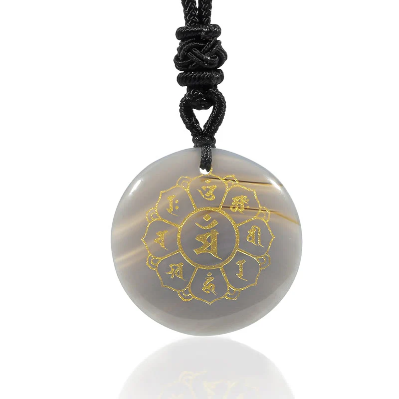 Buddha Stones Om Mani Padme Hum Naturale Vari Cristallo Ossidiana Nera Forza Collana Pendente - Image 33
