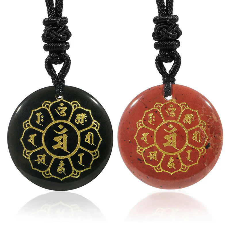 Buddha Stones Om Mani Padme Hum Naturale Vari Cristallo Ossidiana Nera Forza Collana Pendente - Image 5