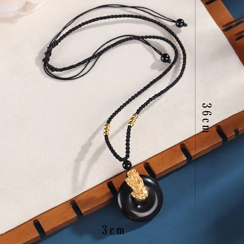 Buddha Stones Onice nero Agata bianca Fibbia della pace Argento Sterling 999 Oro PiXiu Collana con ciondolo della fortuna - Image 4