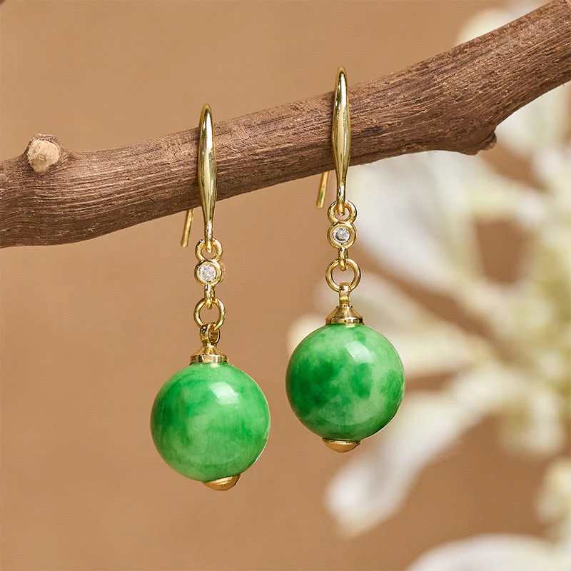 Buddha Stones Orecchini in argento sterling 925 con calcedonio verde e forza e coraggio