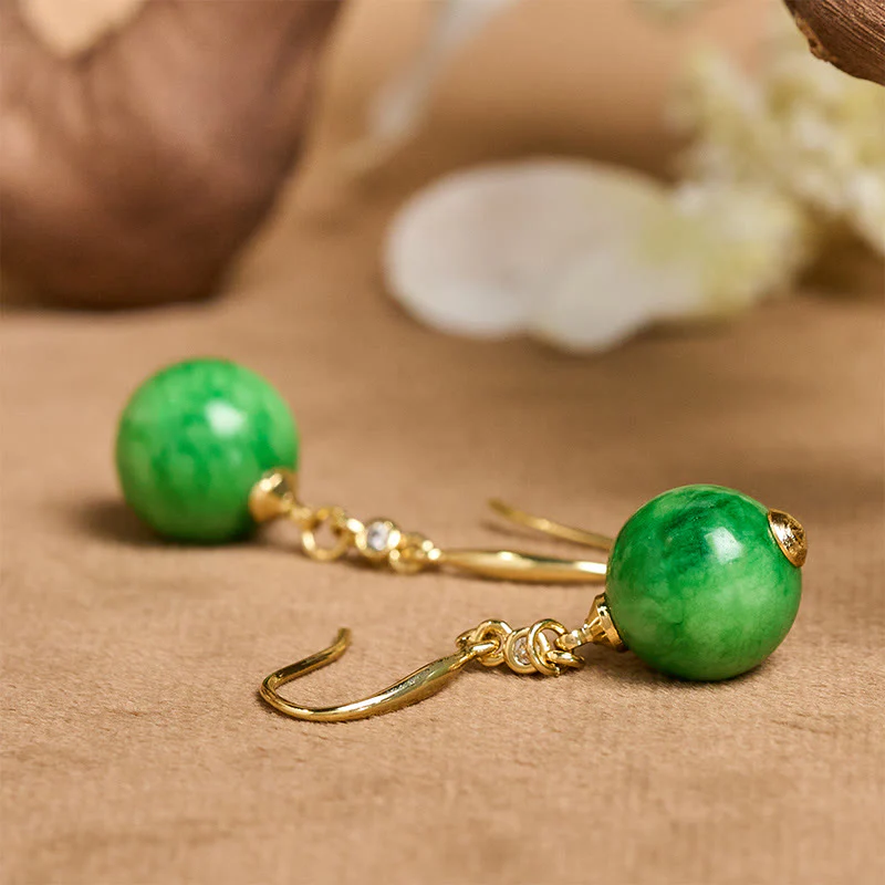 Buddha Stones Orecchini in argento sterling 925 con calcedonio verde e forza e coraggio - Image 5