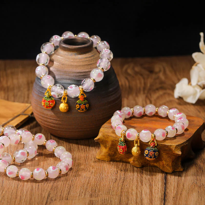 Buddha Stones Oro Deglutizione Bestia Famiglia Ciondolo Luminoso Rosa Cuore Amore Fluorescente Liuli Perline di Vetro Braccialetto Benedizioni - Image 5