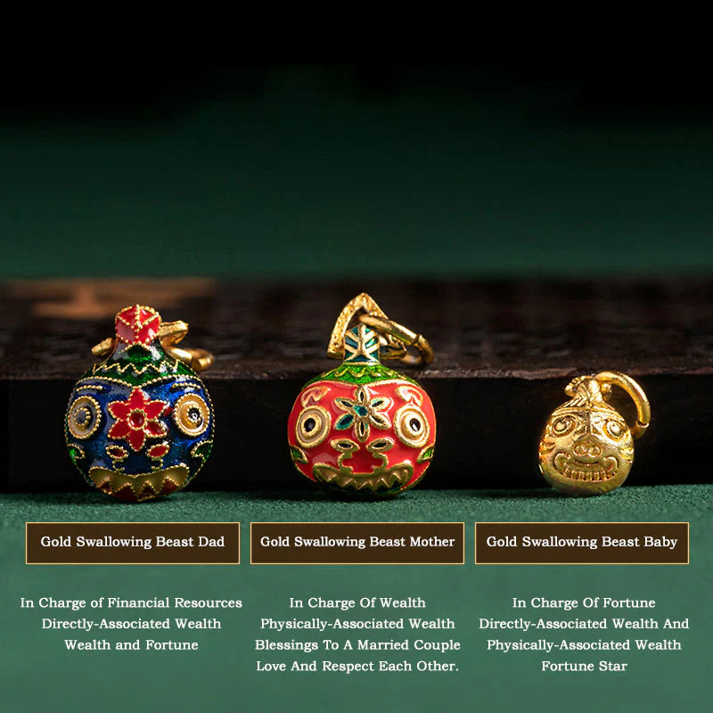 Buddha Stones Oro Ingoiando Bestia Famiglia Ciondolo Oro Argento Lamina Liuli Perline di Vetro Braccialetto Benedizioni - Image 11