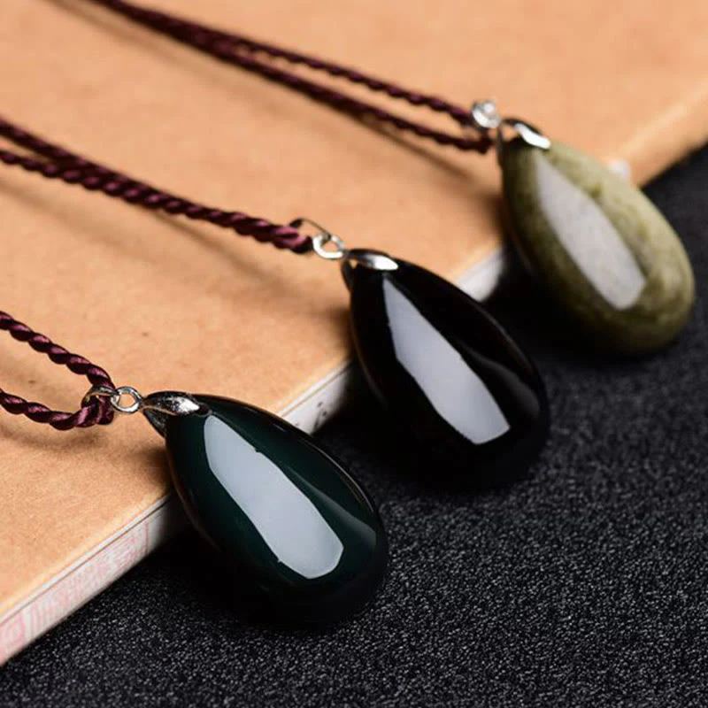 Buddha Stones Oro Lucentezza Ossidiana Ossidiana Nera Ossidiana Arcobaleno Ricchezza Goccia D'acqua Collana Pendente