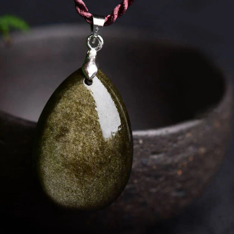 Buddha Stones Oro Lucentezza Ossidiana Ossidiana Nera Ossidiana Arcobaleno Ricchezza Goccia D'acqua Collana Pendente - Image 8