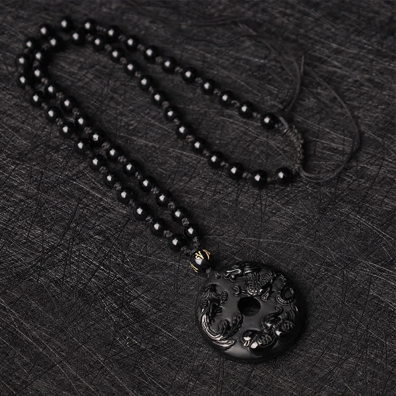 Buddha Stones Ossidiana nera Drago Fenice Mandarino Anatra Fortuna Protezione Collana Pendente - Image 8