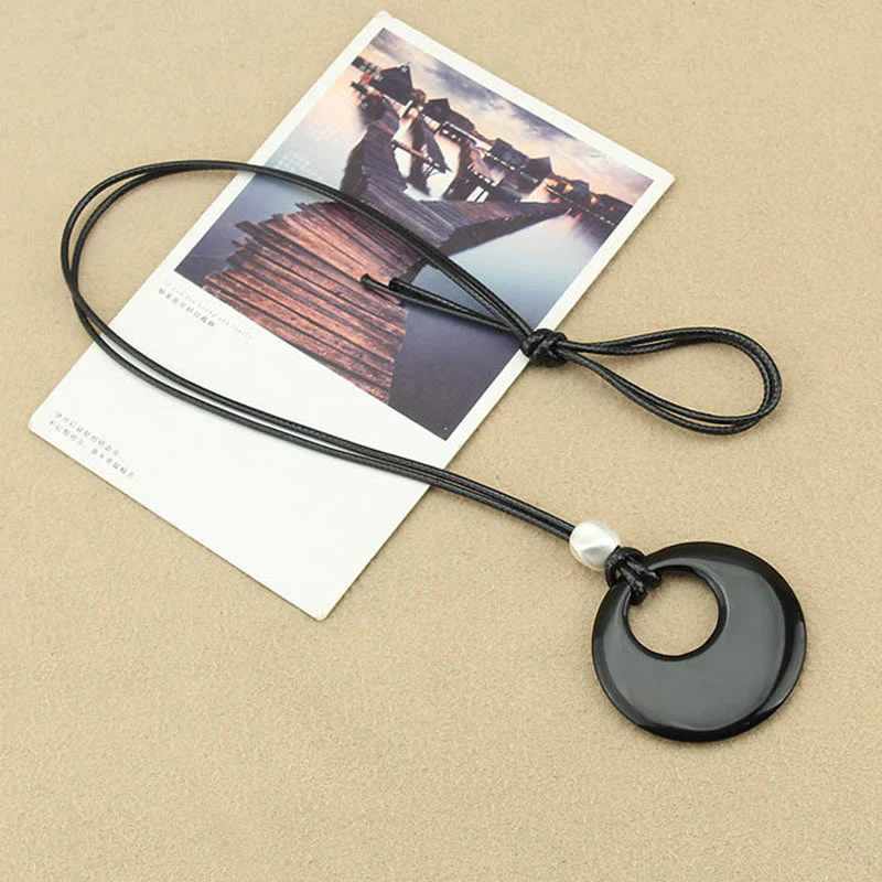 Buddha Stones Ossidiana nera Liuli Picture Stone Collana pendente in rame - Image 5