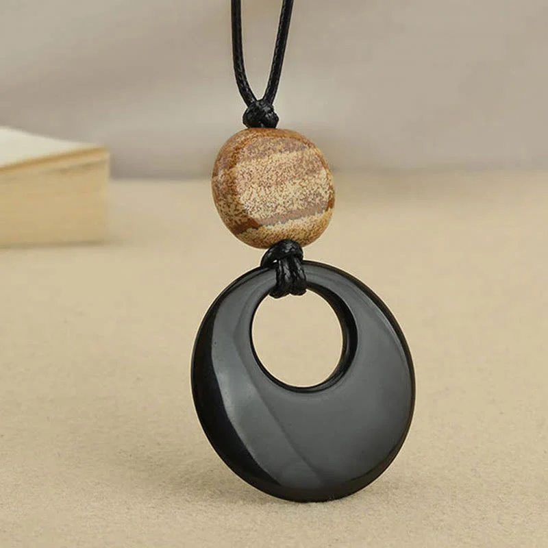 Buddha Stones Ossidiana nera Liuli Picture Stone Collana pendente in rame - Image 7