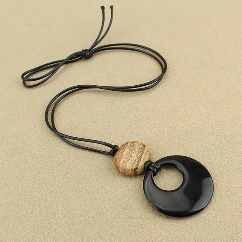 Buddha Stones Ossidiana nera Liuli Picture Stone Collana pendente in rame - Image 9