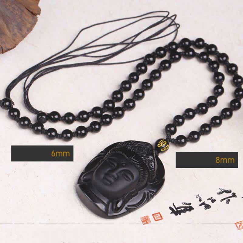 Buddha Stones Ossidiana nera naturale Kwan Yin Avalokitesvara Forza Collana con ciondolo - Image 8
