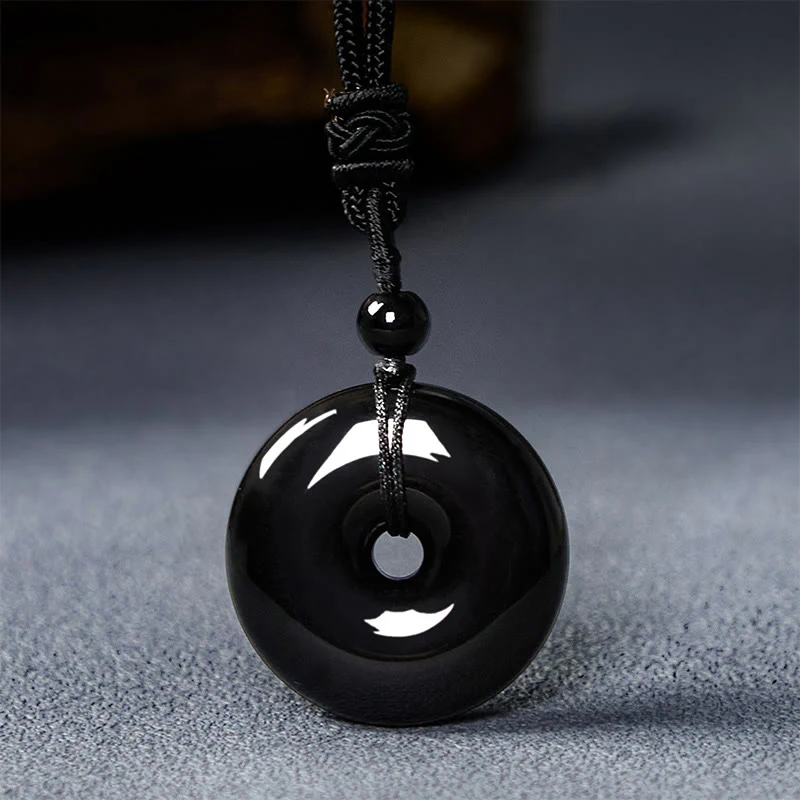 Buddha Stones Ossidiana nera naturale Pace fibbia Forza corda collana pendente