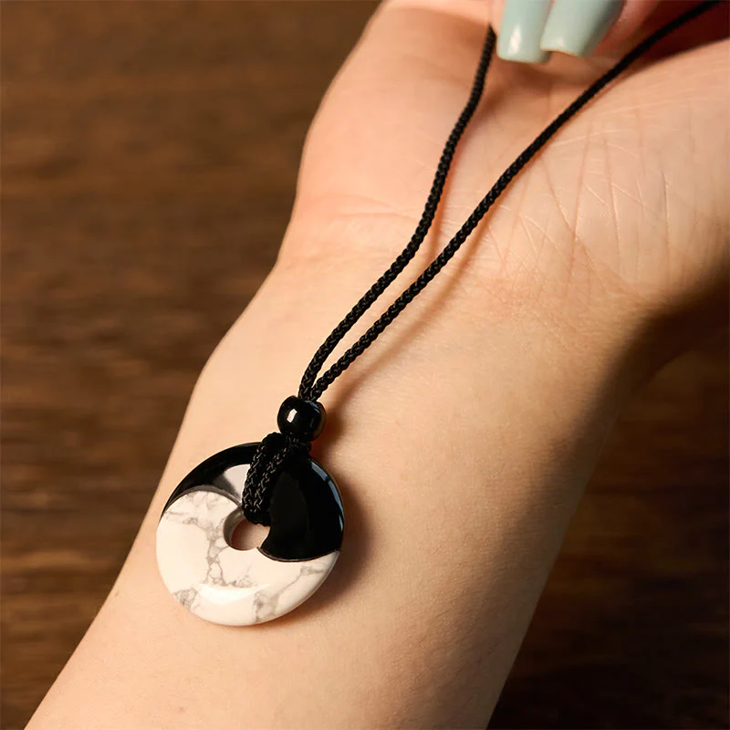 Buddha Stones Ossidiana nera naturale Turchese bianco Yin Yang Pace Fibbia Design Corda intrecciata Forza Collana Pendente - Image 3