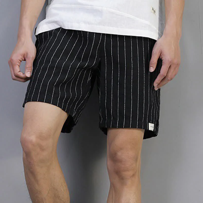 Buddha Stones Pantaloncini da uomo estivi casual minimalisti a righe con coulisse e tasca - Image 3