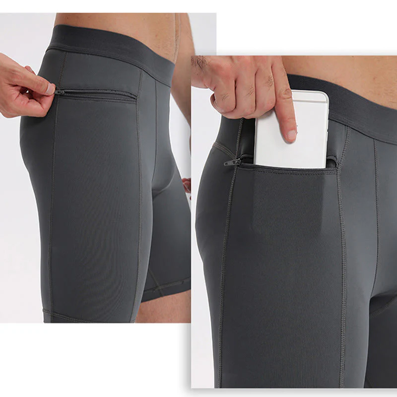 Buddha Stones Pantaloncini sportivi aderenti elasticizzati ad alta elasticità ad asciugatura rapida con tasche con cerniera da uomo - Image 16