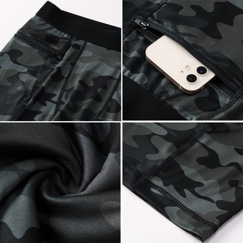 Buddha Stones Pantaloncini sportivi aderenti elasticizzati ad alta elasticità ad asciugatura rapida con tasche con cerniera da uomo - Image 36