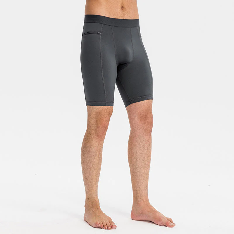 Buddha Stones Pantaloncini sportivi aderenti elasticizzati ad alta elasticità ad asciugatura rapida con tasche con cerniera da uomo - Image 8
