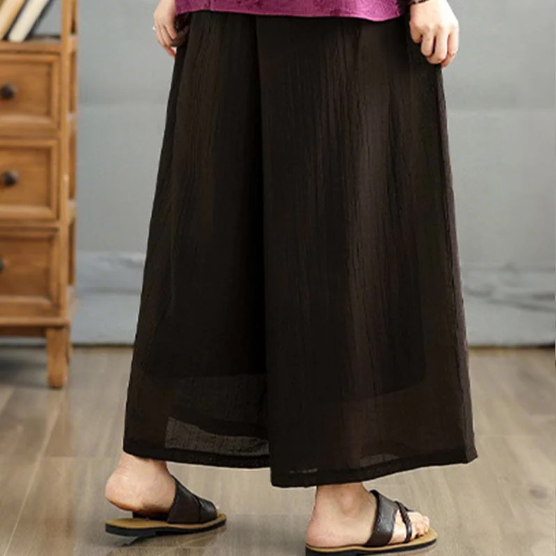 Buddha Stones Pantaloni Capri a gamba larga da donna con elastico in vita e tinta unita - Image 12
