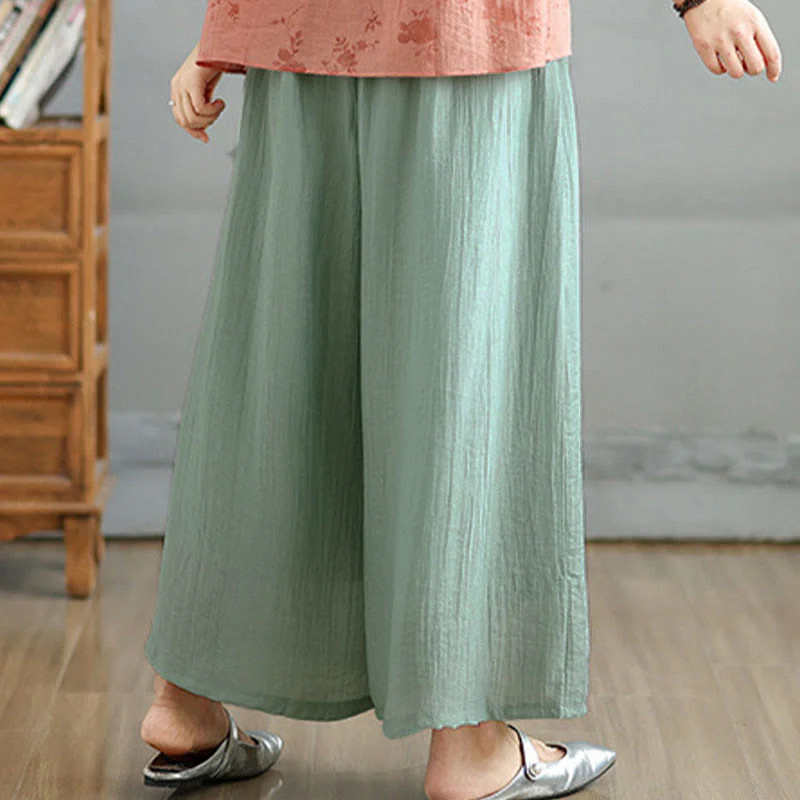 Buddha Stones Pantaloni Capri a gamba larga da donna con elastico in vita e tinta unita - Image 38