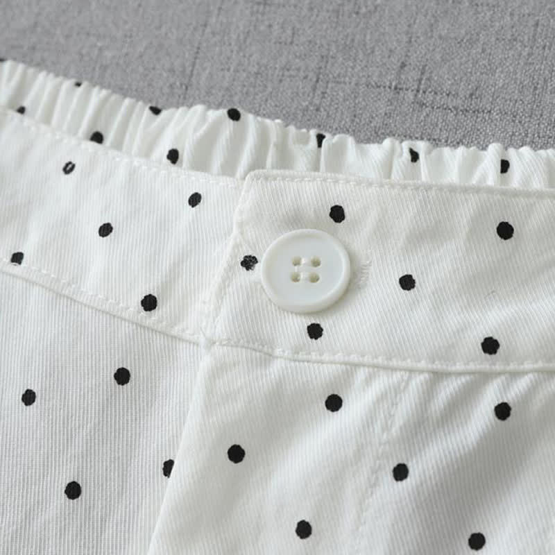 Buddha Stones Pantaloni capri da donna a gamba larga in cotone con inserti in pizzo a pois e tasche. - Image 8